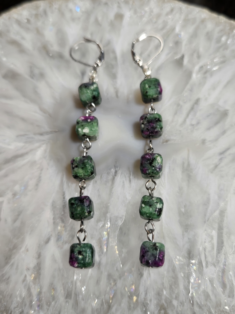 Artisan Green and Purple Ruby Zoisite Linked Drop Earrings